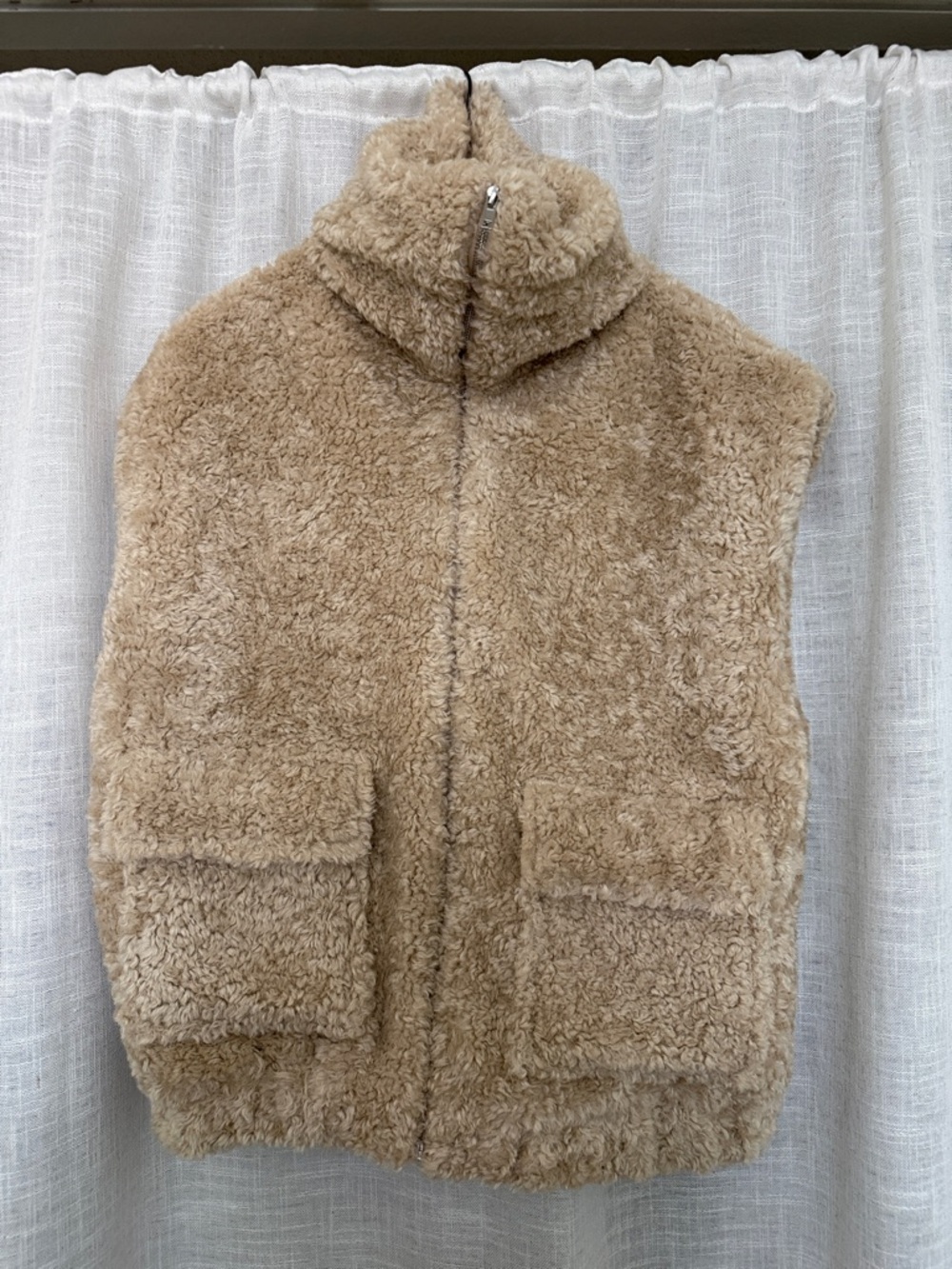 Vici Plush Sherpa Oversized Zip Vest in Beige